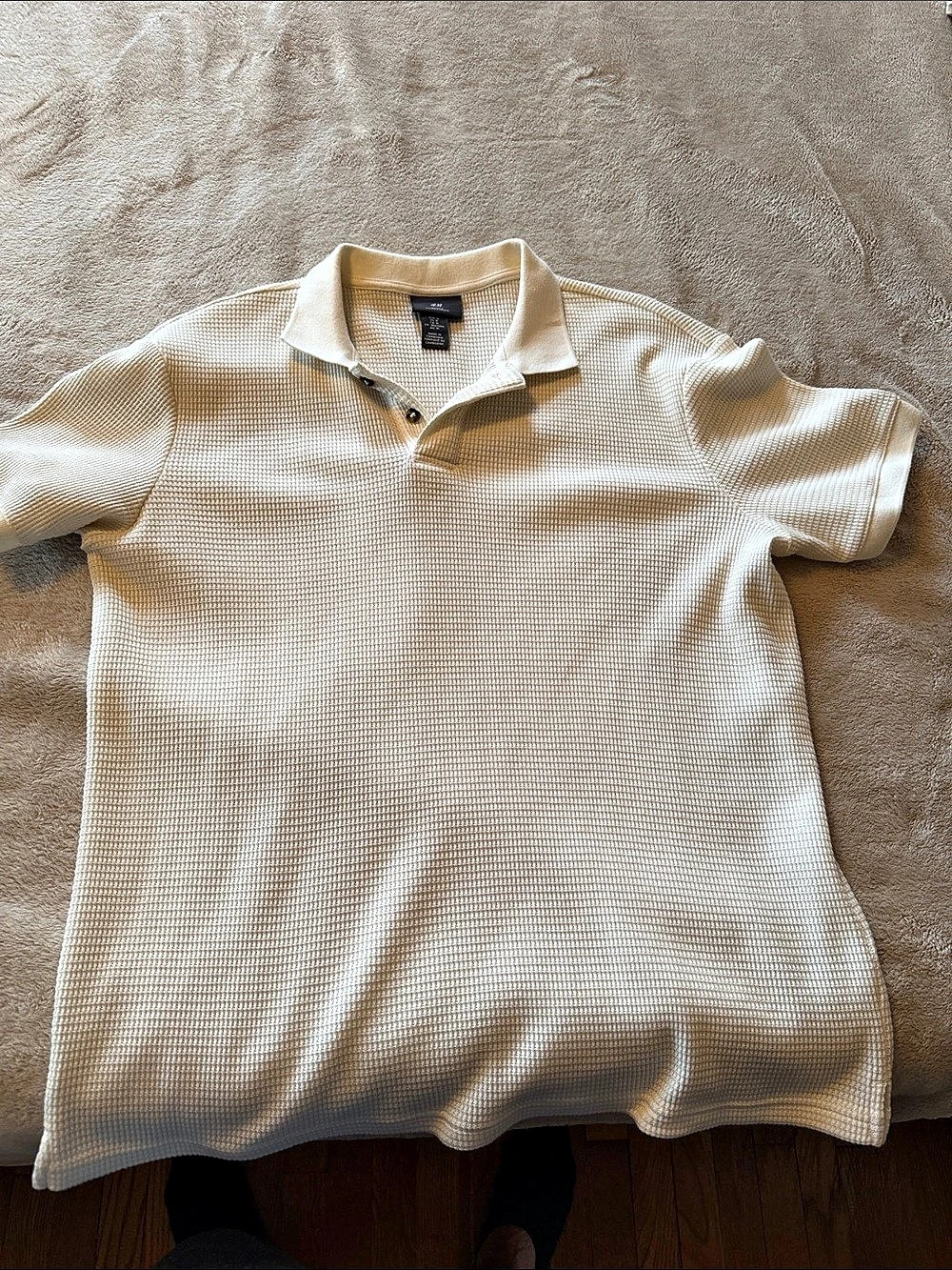 H&M Slim-fit Waffle-knit Polo Shirt Men's Cream